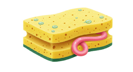 Isolated sponge with pink soap on white background