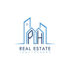initial monogram logo for real estate With building and home shape creative design.
