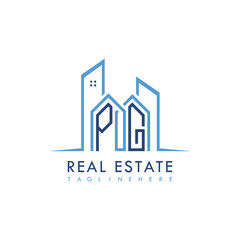 initial monogram logo for real estate With building and home shape creative design.
