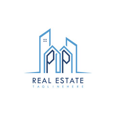 initial monogram logo for real estate With building and home shape creative design.
