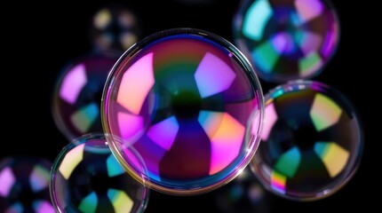 Colorful iridescent soap bubbles in motion