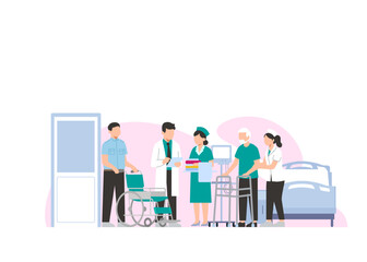 Obraz premium medical team hospital patient treatment flat illustration