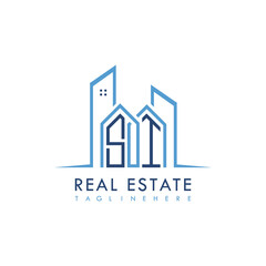 initial monogram logo for real estate With building and home shape creative design.
