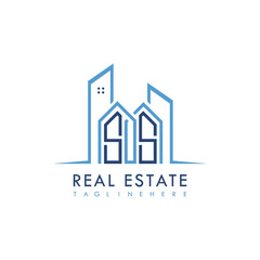 initial monogram logo for real estate With building and home shape creative design.
