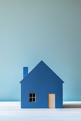 Blue minimalist house model, symbolizing tranquility and home comfort