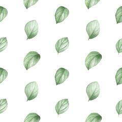 Seamless Leaf Pattern – Green Watercolor Leaves on White – Minimalist Botanical Surface Design