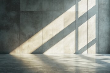 Sunlight illuminating empty concrete room with minimal interior design