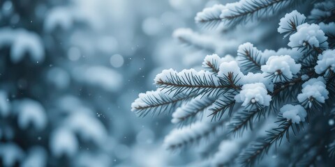  Icy Pine A Serene Winter Background Featuring Snow Covered Branches and a Soft, Dreamy Focus