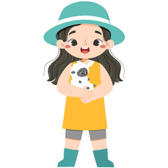 Cute girl is carrying sheep