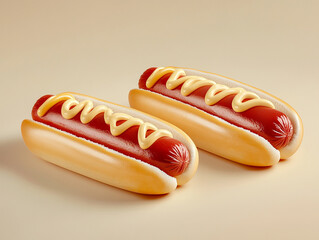 French hot dogs with sauce mayonnaise on a yellow background. Close-up.