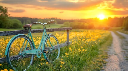 Obraz premium Sunset bike path meadow