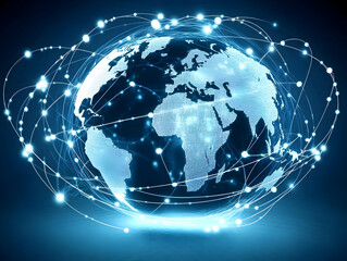 Fototapeta premium A stunning digital depiction of a glowing globe connected by networks, showcasing global interconnectivity and digital communication.