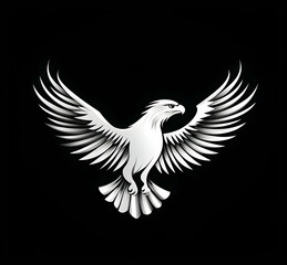 Obraz premium A stunning illustration of a soaring eagle, showcasing powerful wings and majestic presence against a black backdrop.
