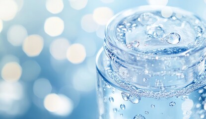 Clear cosmetic serum in a glass jar