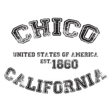 vintage college varsity california's chico city slogan emblem print with grunge effect for graphic tee t shirt or sweatshirt - vector

