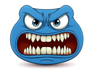 Angry Blue Monster with Sharp Teeth and Expressive Eyes