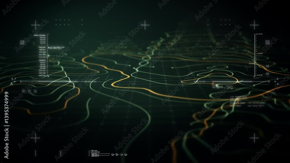 Poster Futuristic Holographic Terrain environment, geomorphology, topography loop motion graphic user interface head up display screen
