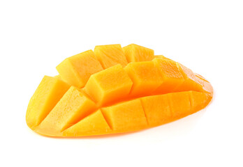 Ripe mango cut in cube on whitw background