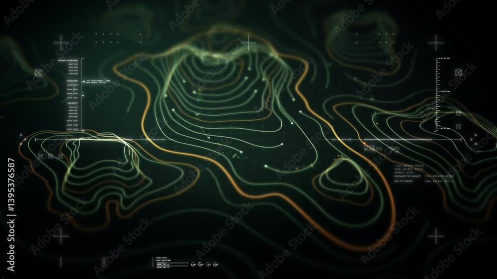 Poster Futuristic Holographic Terrain environment, geomorphology, topography loop motion graphic user interface head up display screen