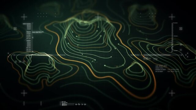 Futuristic Holographic Terrain environment, geomorphology, topography loop motion graphic user interface head up display screen