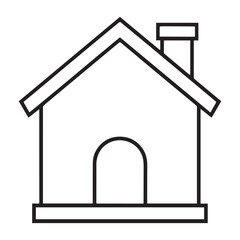 A kawaii adorable icon of a home. It is simple and minimalist, with a bold outlined style, no color, and no detail.