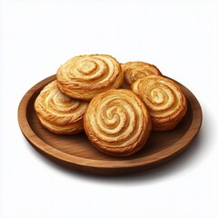 Fototapeta premium Palmier cake simple breakfast bread baked on wooden plate isolated white