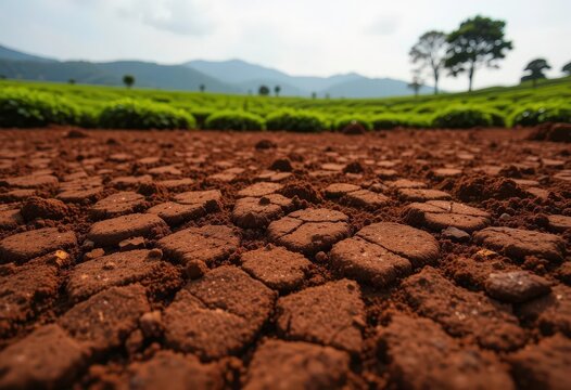  Tea Field Silhouette on Rough Texture of Laterite Soil