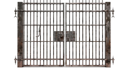 Metal prison gate isolated on white