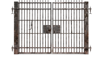 Metal prison gate isolated on white