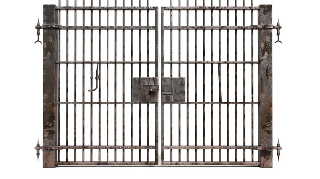 Metal prison gate isolated on white