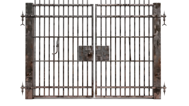Metal prison gate isolated on white
