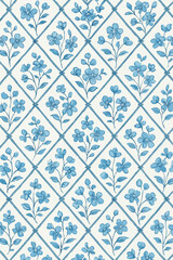Blue Bells Floral Trellis Print Design in Vector