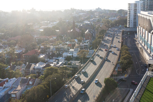 looking down on the suburb and roads of woollahra and bondi junction