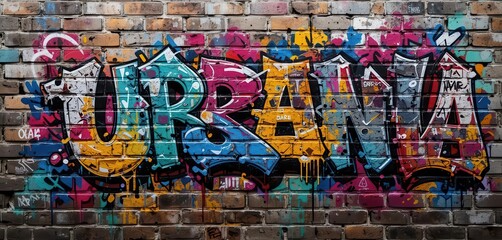  Bold Colors Tag Style Graffiti Art Printed on a Textured Acrylic Block Brick Wallpaper