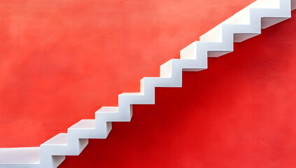Photo of a staircase leading up against a red wall, symbolizing the journey to success and growth.