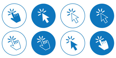 hand click icon set. contain cursor, pointer, touch screen finger icon symbol sign.  