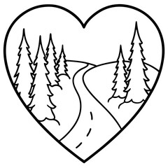 Whimsical Forest Heart Trail Line Drawing