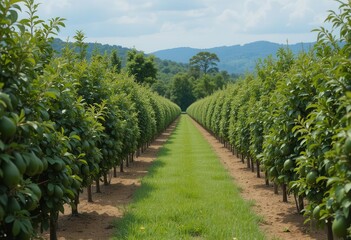 Obraz premium Green Orchard Cultivated Avocado Trees in Order