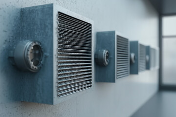 Cleaning Concept,  Industrial filter units mounted on a clean factory wall