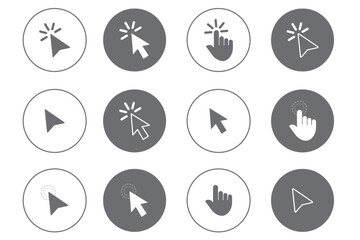 Computer mouse click cursor gray arrow icons set and loading icons. Mouse click cursor collection. 