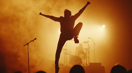 energetic rock singer performing on stage