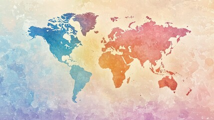 Naklejka premium A watercolor-style artistic world map with soft blending colors.