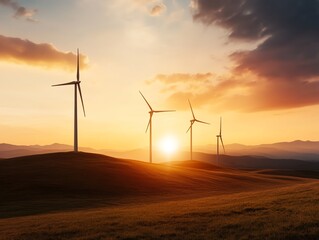 Obraz premium Solar flares powering planetary wind blades, galactic renewable concept