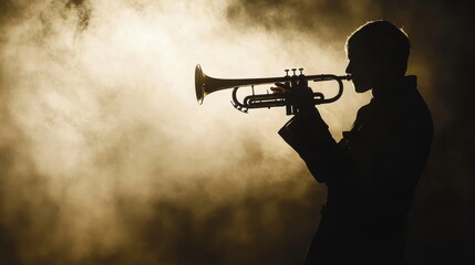 Obraz premium trumpet player silhouette in smoky atmosphere