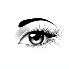 Beautiful Black and White Eye Illustration with Long Lashes and Defined Eyebrow
