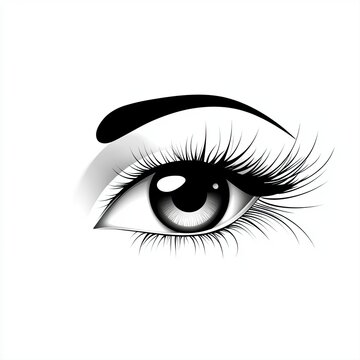 recommend clip art: Beautiful Black and White Eye Illustration with Long Lashes and Defined Eyebrow