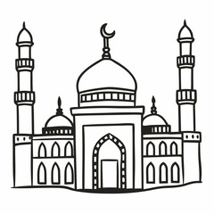Hand Drawn Mosque Illustration Black and White Architectural  Art