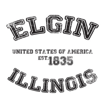 vintage college varsity illinois's elgin city slogan emblem print with grunge effect for graphic tee t shirt or sweatshirt - vector