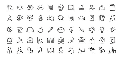 Back to school icon set with vector icons related with education, success, academic subjects and more. Editable stroke for your own needs.