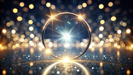 Obraz premium Glowing Golden Circle on Sparkling Surface with Bokeh Lights